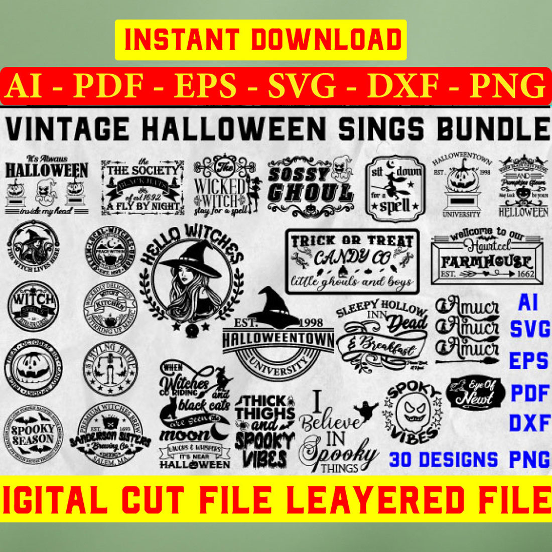 Vintage Halloween Sign SVG Bundle, Halloween bundle svg, Primitive Halloween sign svg cover image.