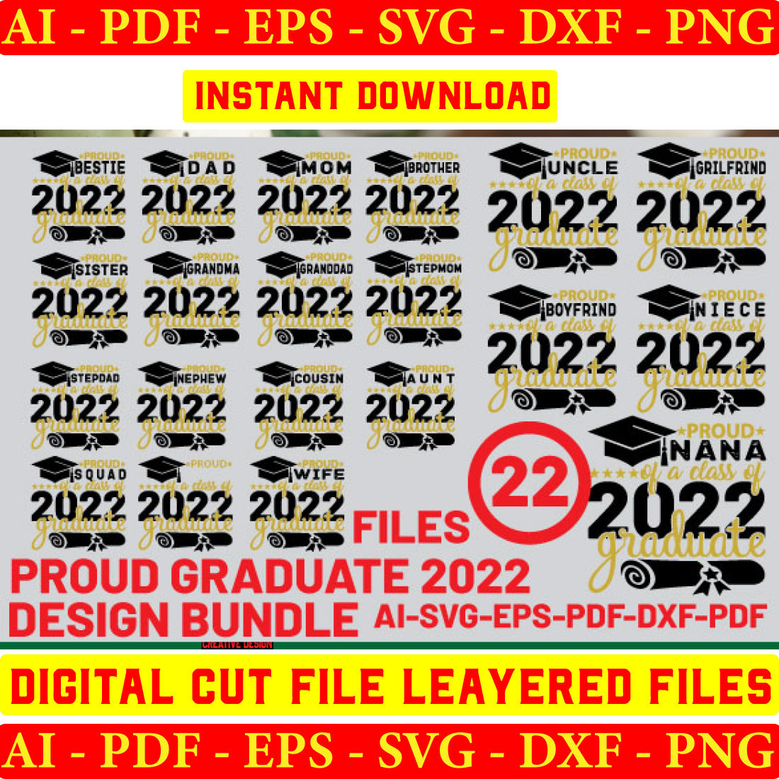 Proud Graduate 2022 Family SVG Bundle cover image.