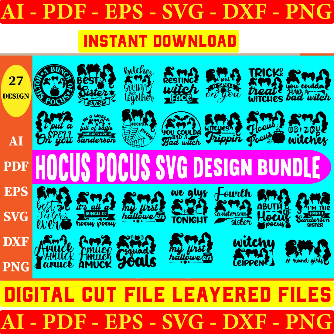 Hocus Pocus SVG Bundle, Sanderson Sisters Svg, Hocus Pocus Clipart, Witches Svg cover image.
