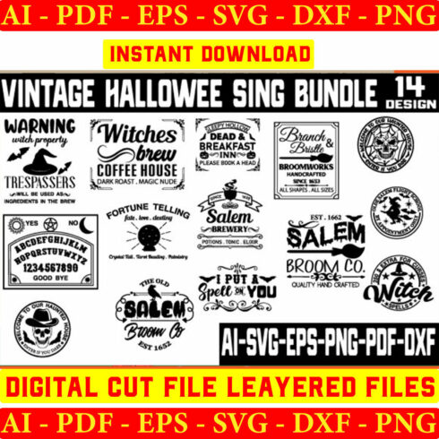Vintage Halloween Sign SVG Bundle, Halloween bundle svg, Primitive Halloween sign svg, Apothecary svg, cover image.