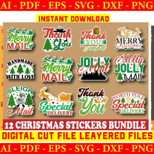 Christmas Stickers SVG Design Bundle cover image.