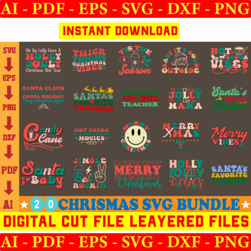 Retro Christmas SVG Bundle, Retro Christmas png, Groovy Christmas svg, Christmas Words svg, Christmas Shirt svg, mama claus svg cover image.