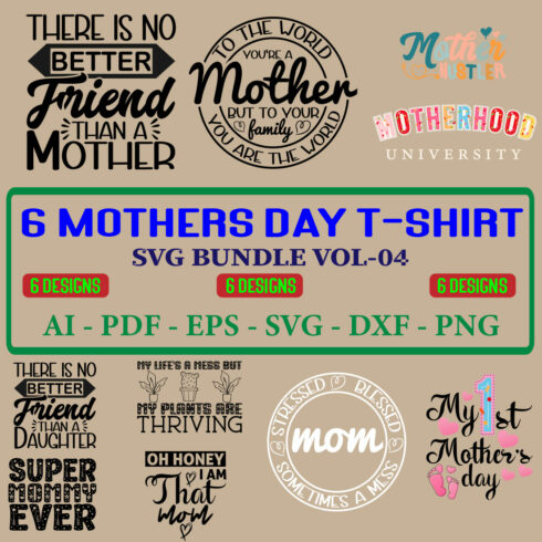 6 Mothers Day T-shirt SVG Bundle Vol-04 cover image.