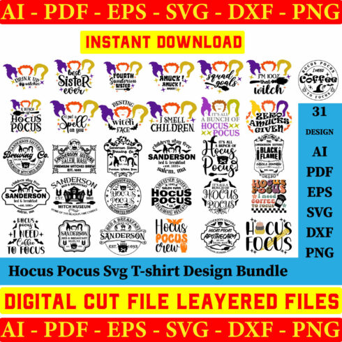 Hocus Pocus SVG Bundle, Funny Halloween SVG, Sanderson Sisters Cut Files Witch SVG cover image.
