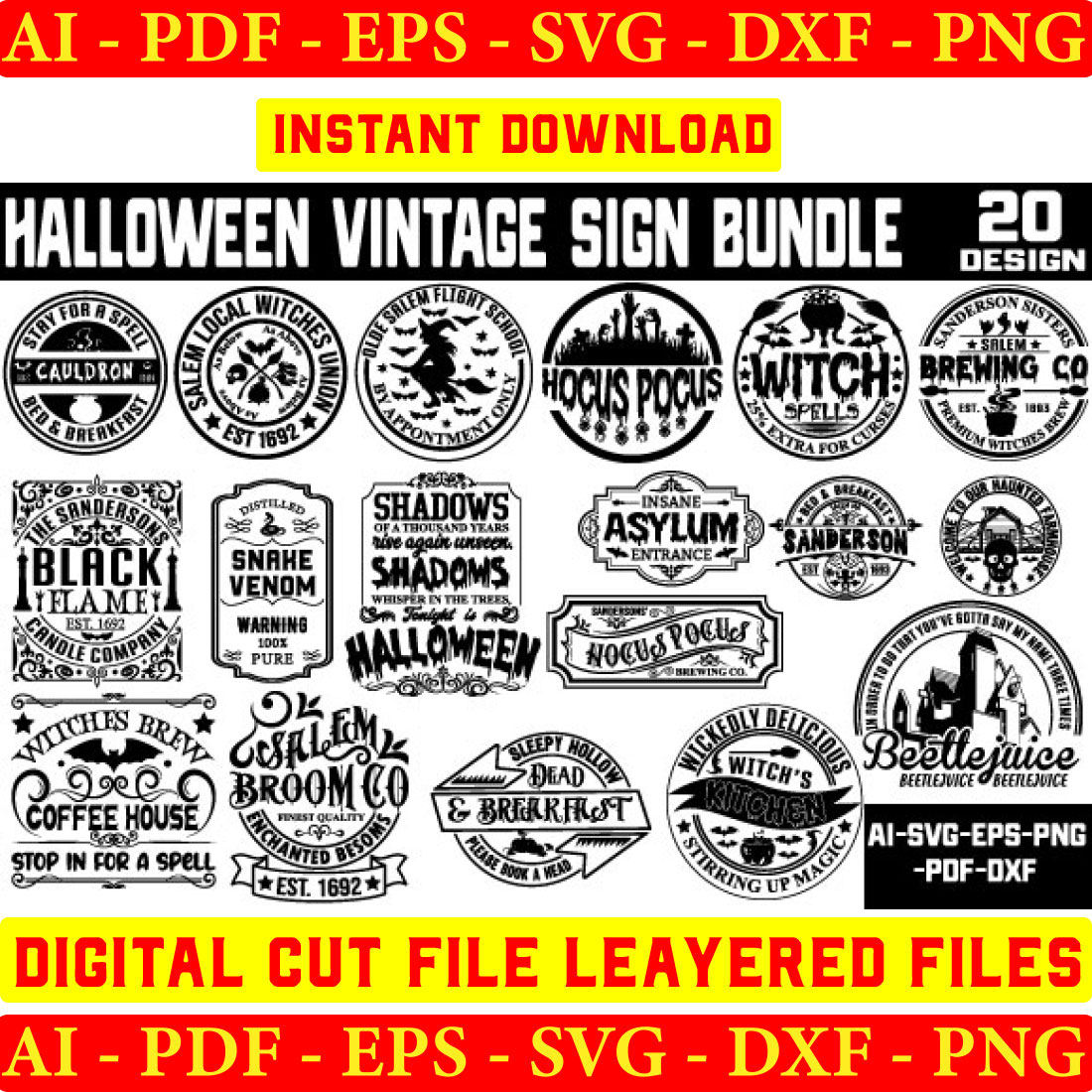 Vintage Halloween Sign Svg Bundle, Sign Making Svg Bundle cover image.