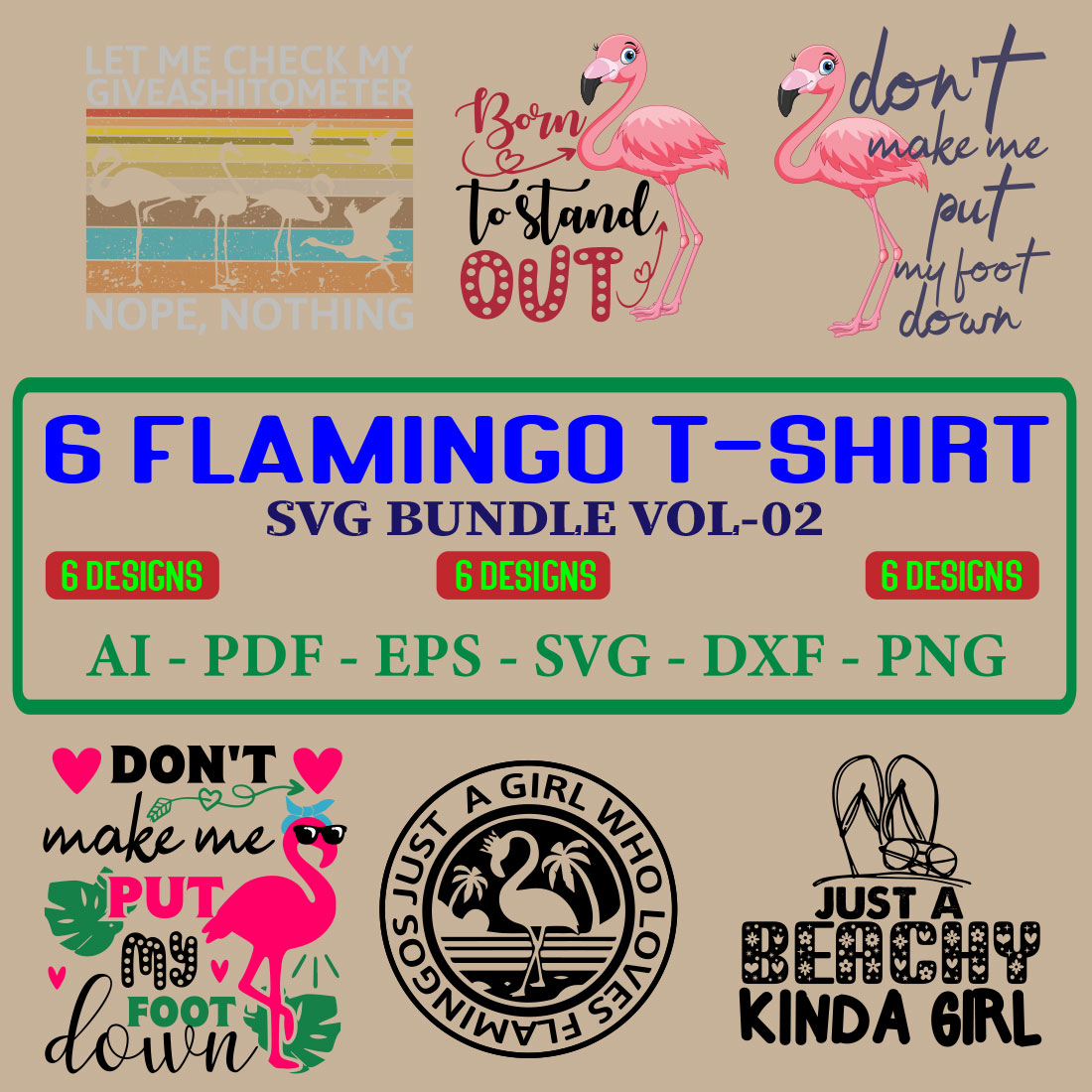 6 Flamingo T-shirt SVG Bundle Vol-02 cover image.