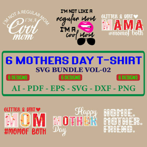 6 Mothers Day T-shirt SVG Bundle Vol-02 cover image.