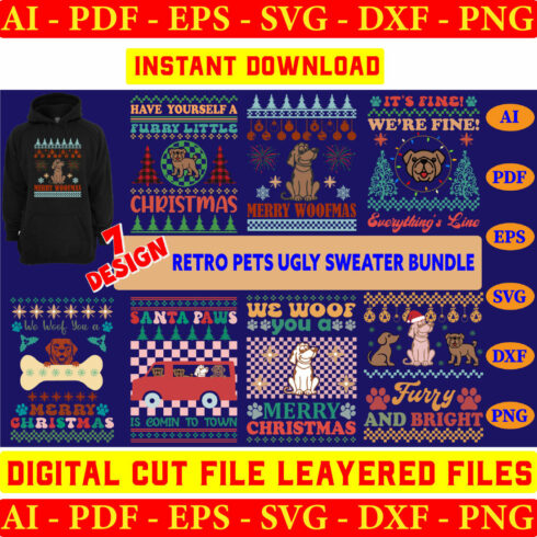 Pets Retro Christmas Sweater Bundle cover image.