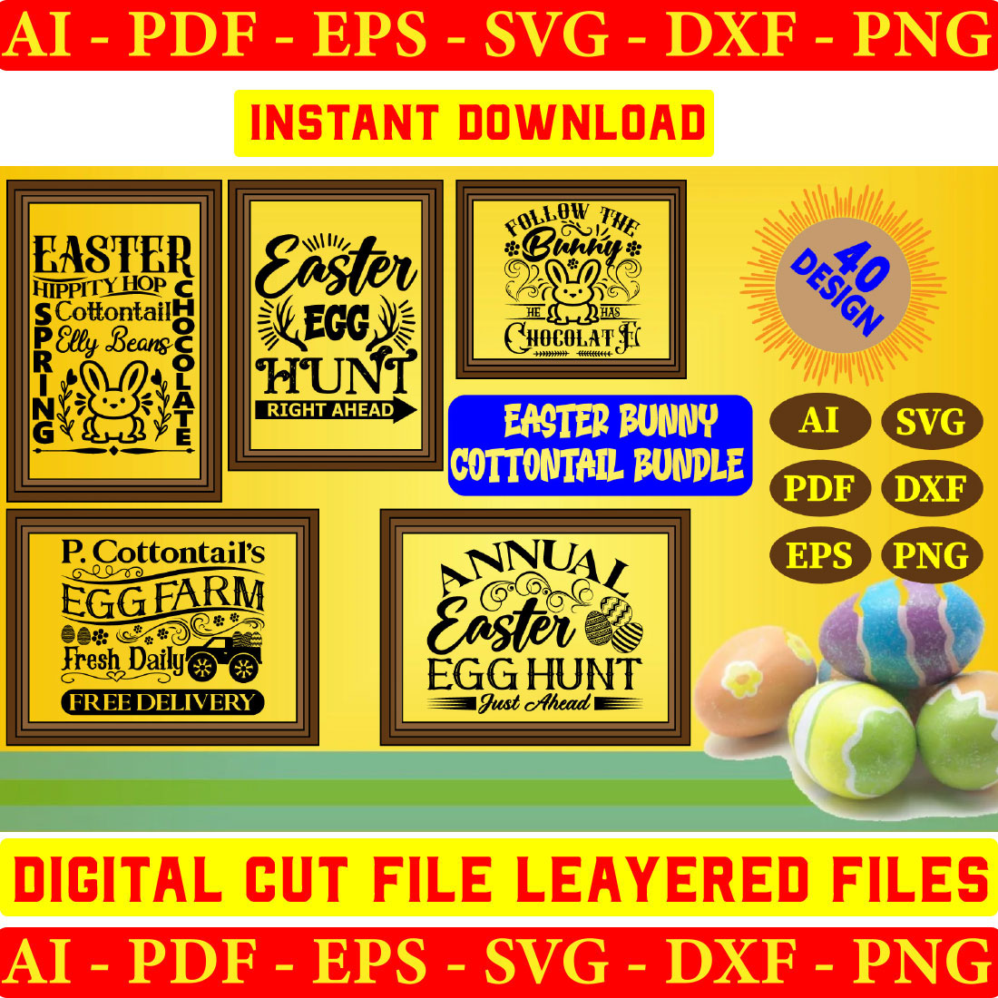 Easter Bunny Cottontail Bundle SVG 40 Designs Vol-06 cover image.