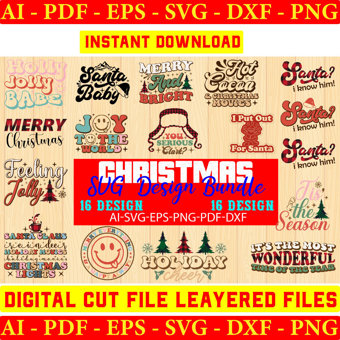 Christmas SVG T-shirt Design Bundle cover image.