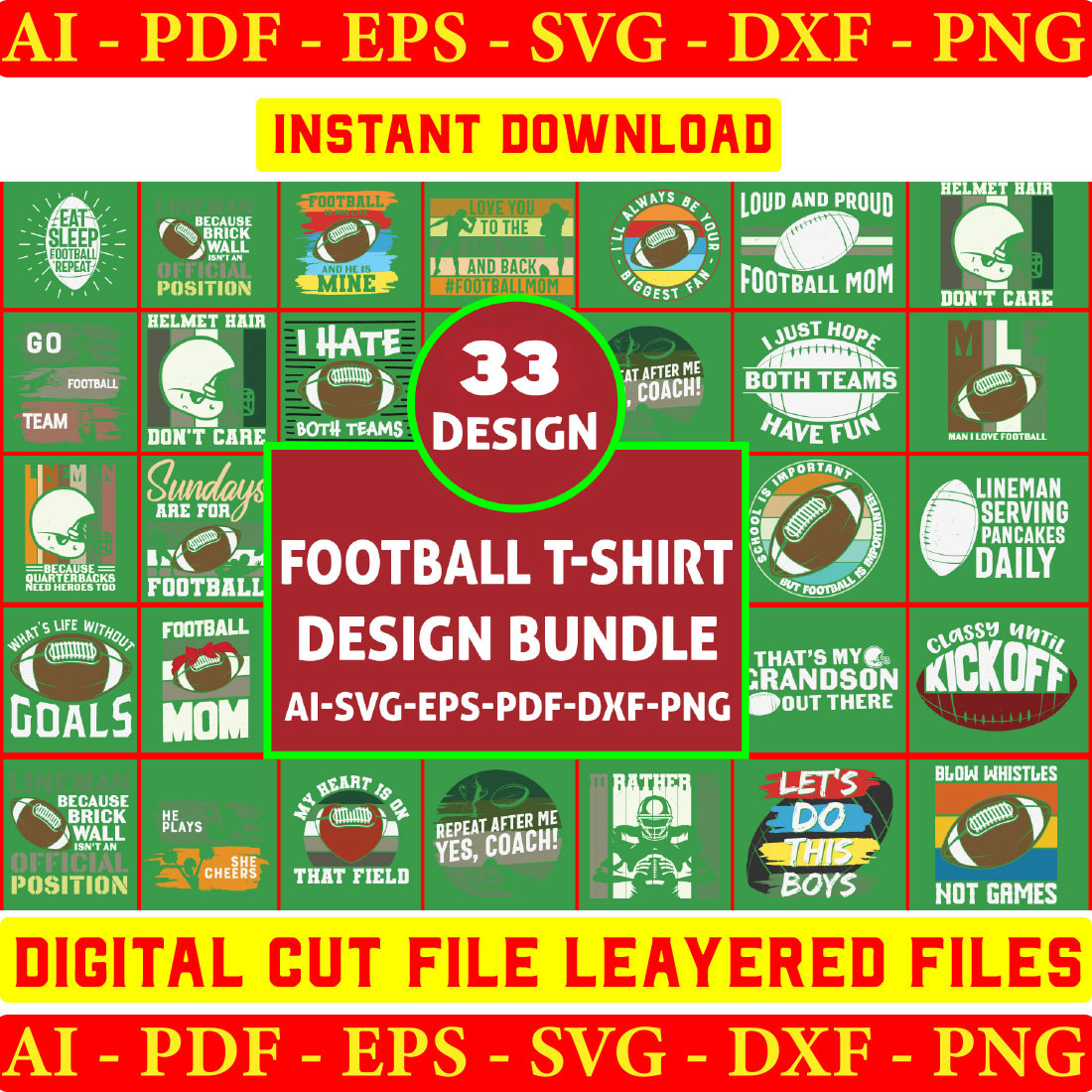 Football T-shirt Design Bundle cover image.
