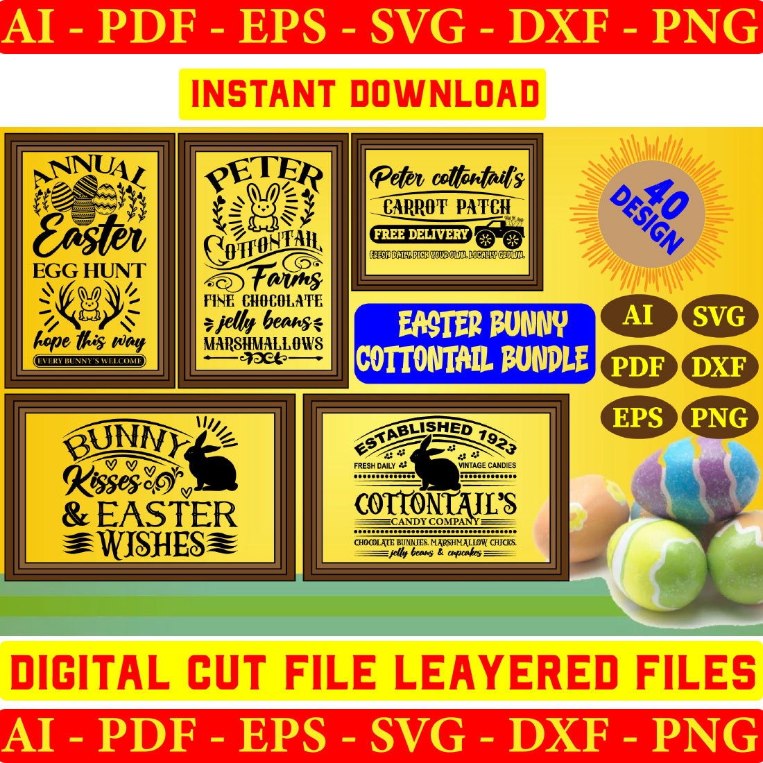 Easter Bunny Cottontail Bundle SVG 40 Designs Vol-06 preview image.