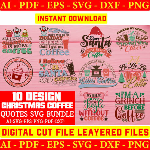 Christmas Coffee Quotes SVG Bundle Vol-04 cover image.