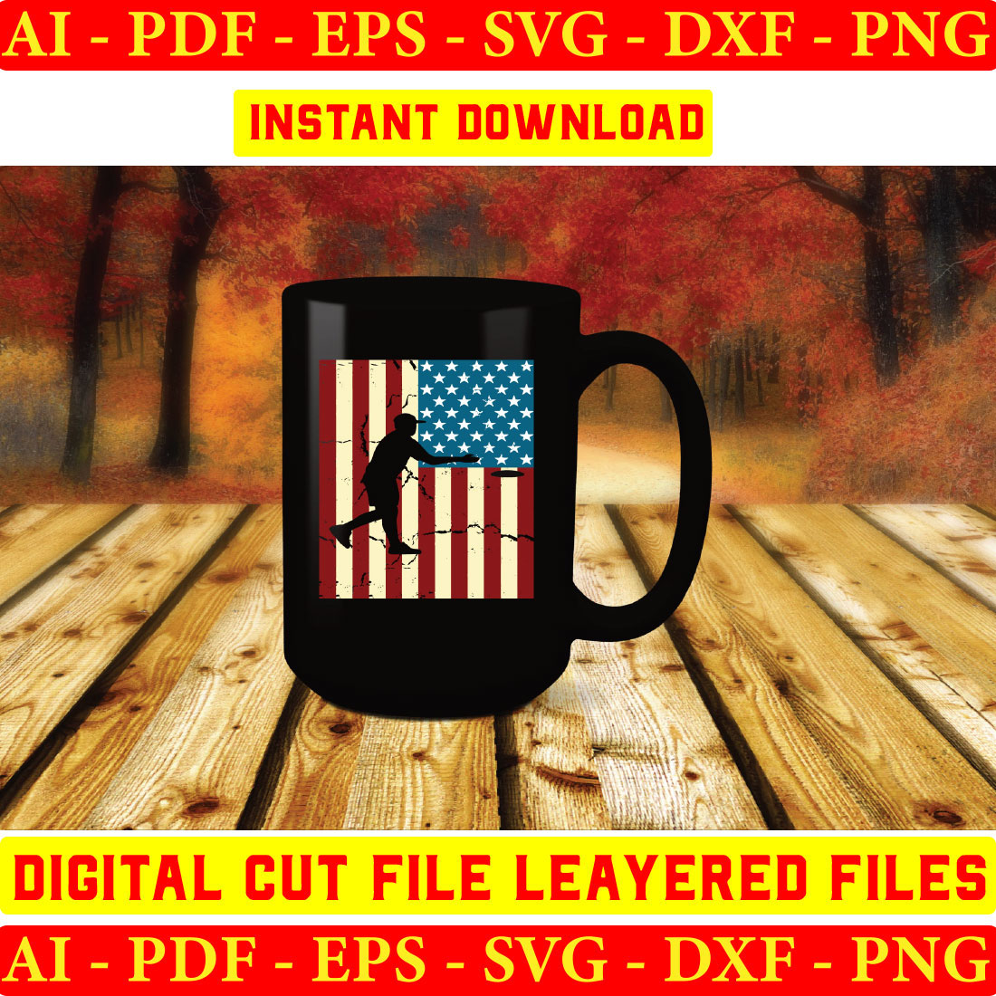 Coffee mug with an american flag on it.