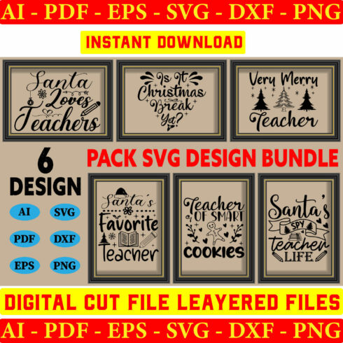 Teacher Christmas SVG Design Bundle cover image.