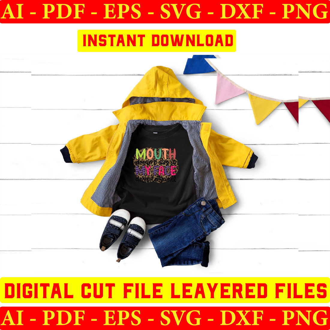 Child's yellow raincoat with a black shirt underneath it.