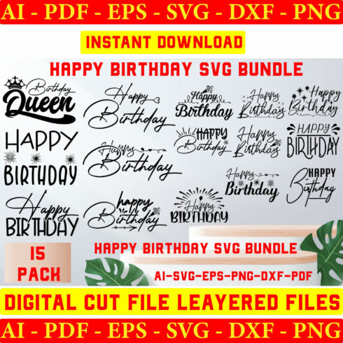 Happy birthday svg bundle hand lettered | birthday svg | birthday party svg | birthday cake svg | birthday party svg png | birthday clipart cover image.