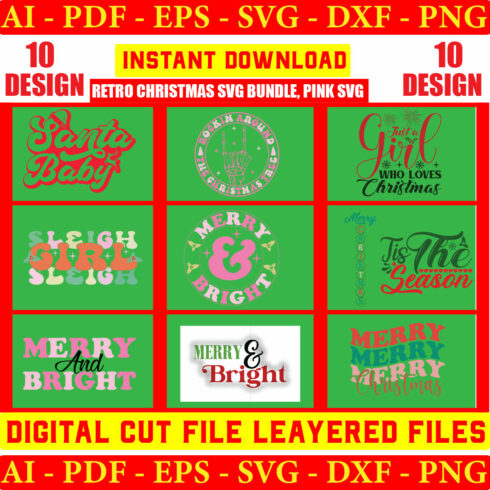 Retro Christmas Svg Bundle, Pink Svg Vol-02 cover image.