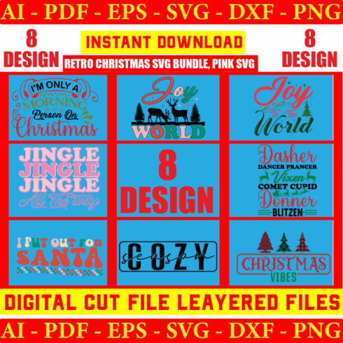 Retro Christmas Svg Bundle, Pink Svg Vol-01 cover image.