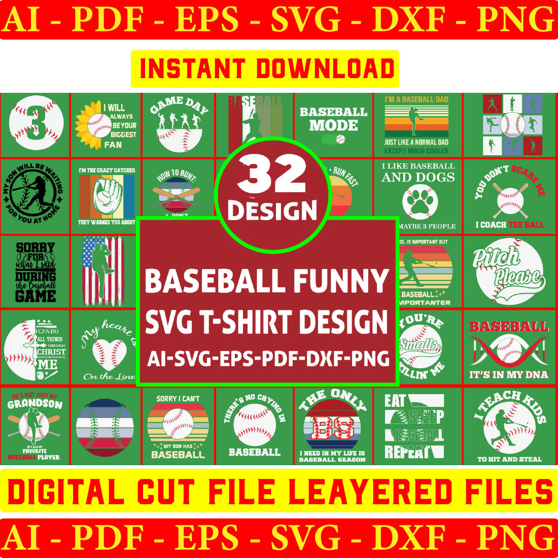 Baseball Funny SVG T-shirt Design Vol-01 cover image.