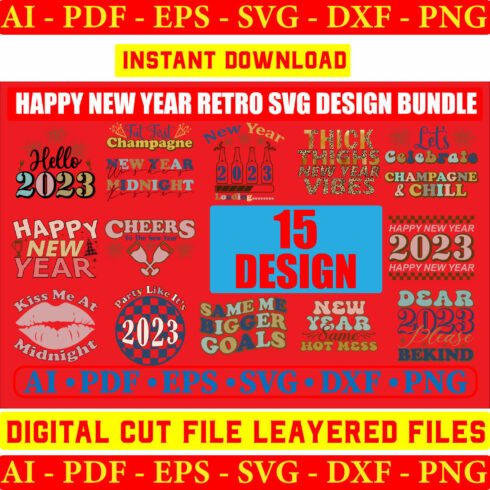 Happy New Year Retro SVG Bundle cover image.