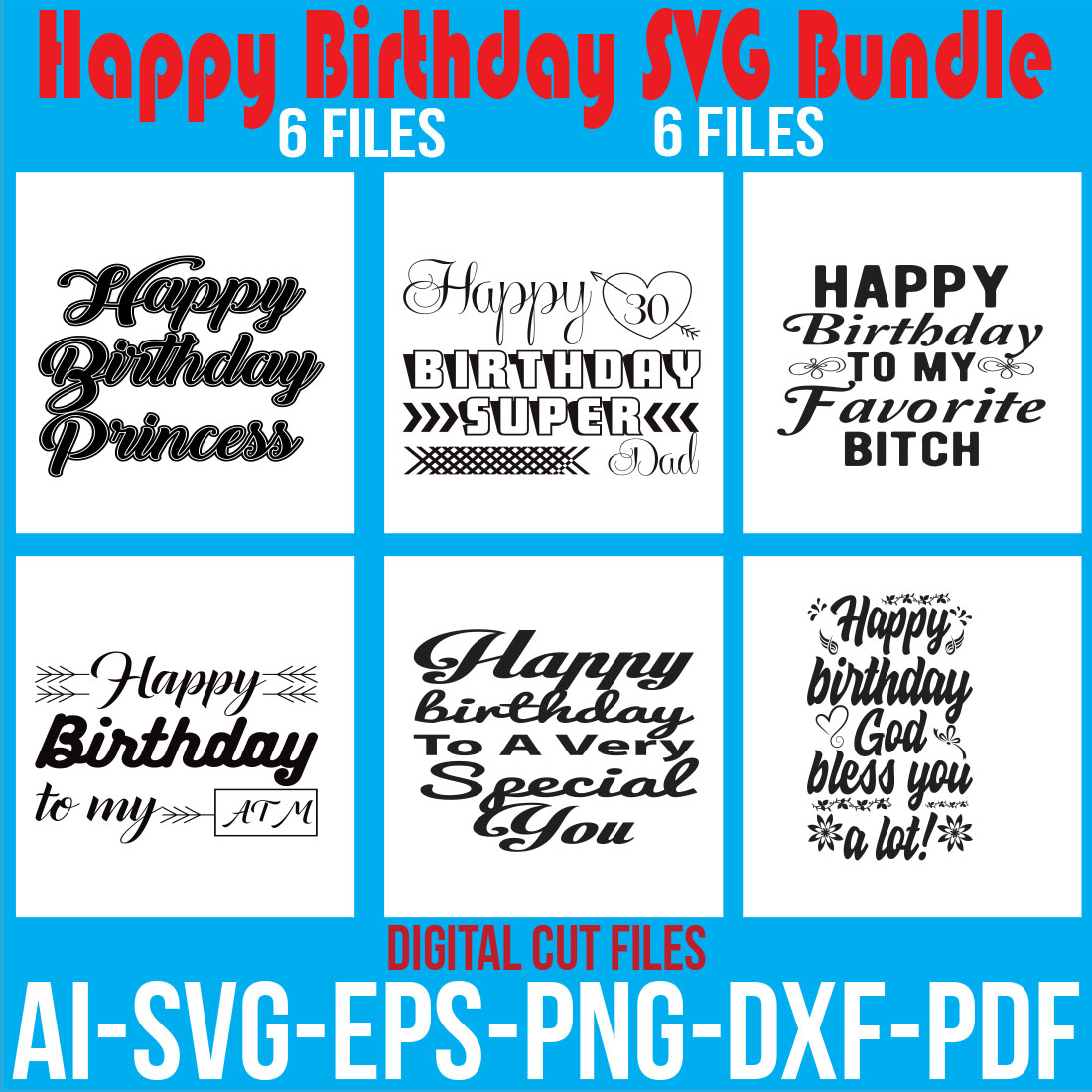 Happy Birthday SVG Bundle cover image.