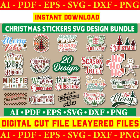 Christmas Sticker Svg Design Bundle cover image.