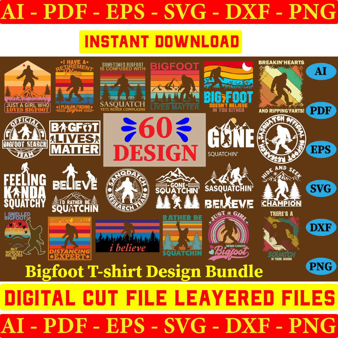 Bigfoot T-shirt Design Bundle cover image.