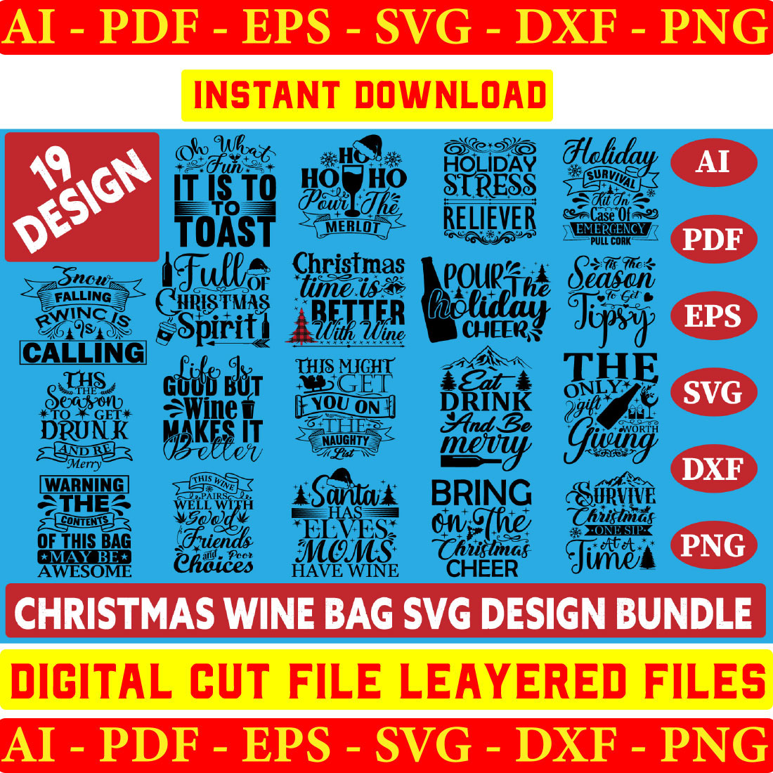 Christmas Wine Bag Svg Design Bundle cover image.