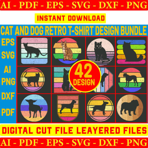 Cat And Dog Retro T-shirt Design Bundle cover image.