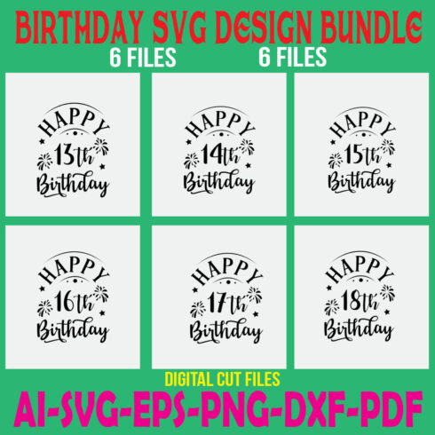 Birthday SVG Design Bundle cover image.