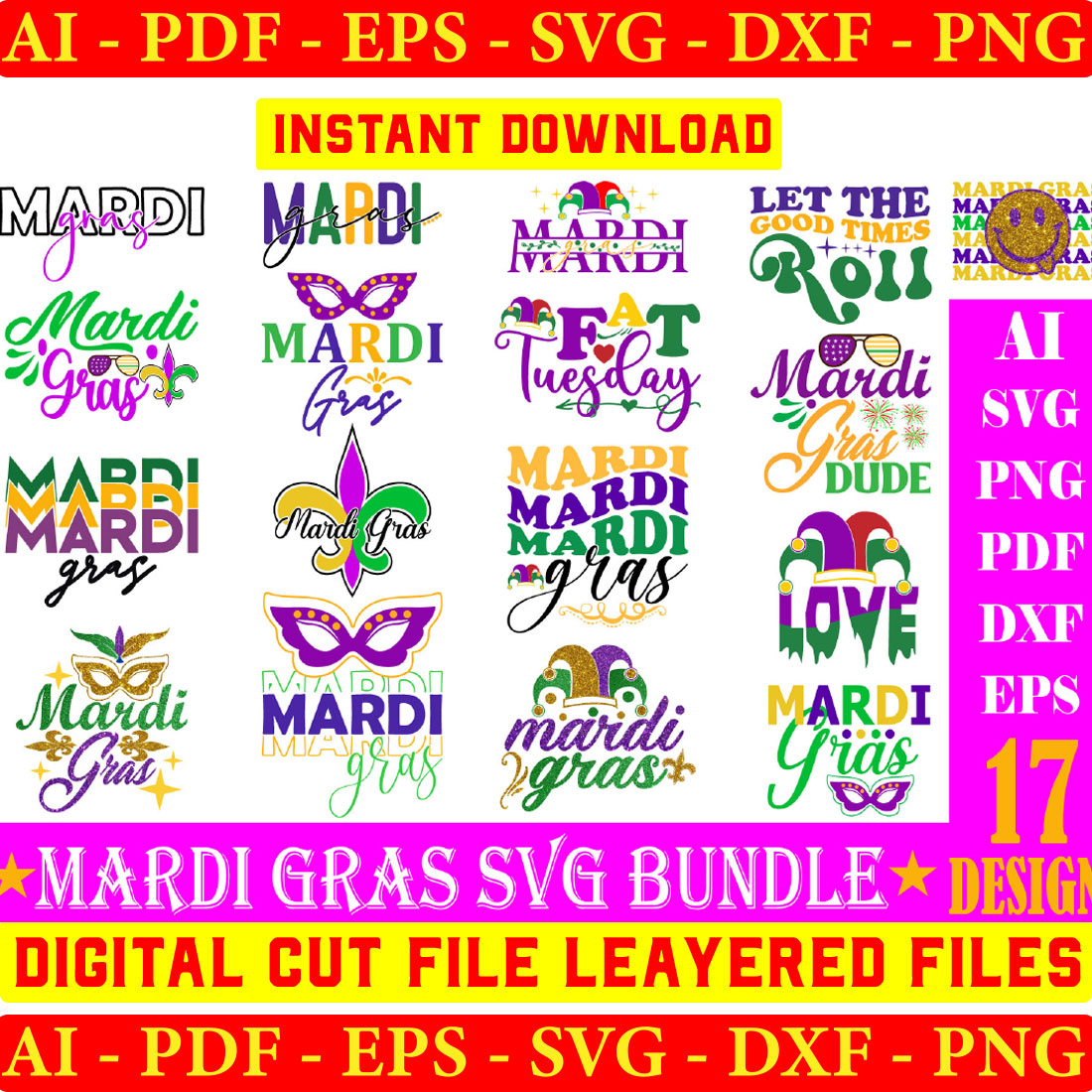 Mardi Gras SVG T-shirt Bundle Vol-6 cover image.