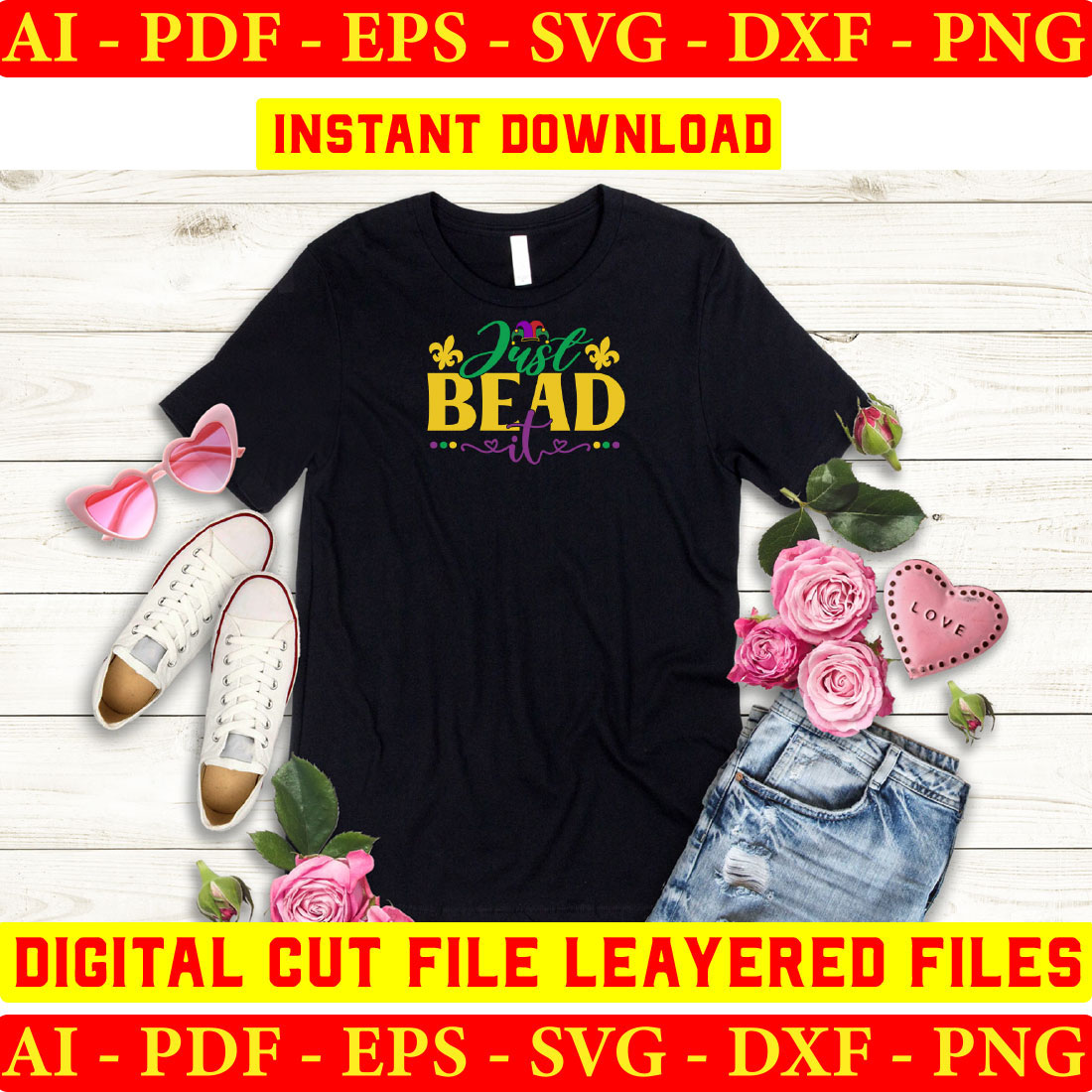 Mardi Gras Beads SVG T-shirt Bundle Vol-4 preview image.