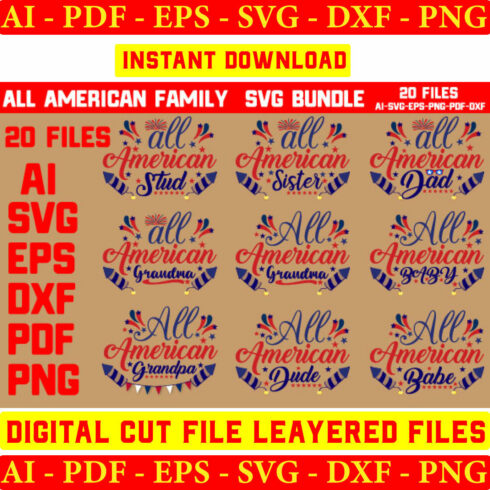 All American SVG Bundle, 4th of July SVG Bundle, Family Mom Dad Girl SVG, July 4th svg, America, Patriotic, Independence Day Shirt cover image.