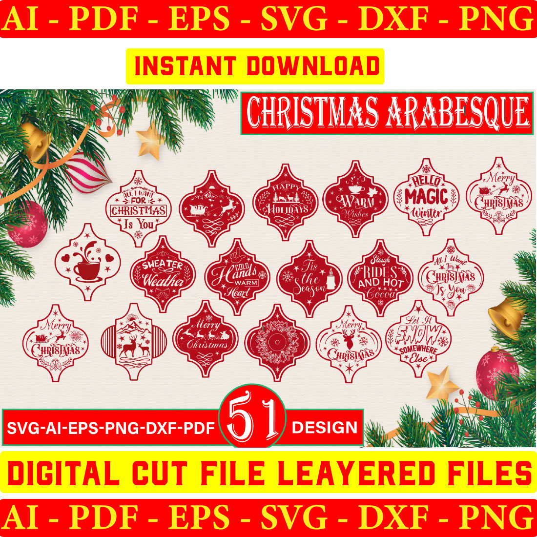 Christmas Arabesque Tile SVG Bundle SVG, Christmas Arabesque svg, christmas arabesque tile ornament svg preview image.