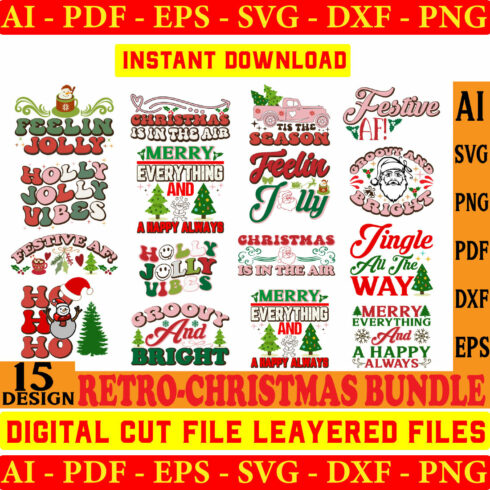 Retro Christmas SVG Bundle, Merry Christmas SVG, Modern Vintage Christmas Signs SVG, Christmas Shirt Svgs, Vinyl Decal File for Cricut cover image.
