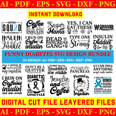 Funny diabetes svg Bundle, diabetes svg, gift for Diabetic person, awareness, motivational, insulin, pancreas, cricut cut files cover image.