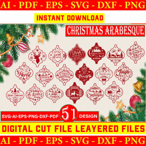 Christmas Arabesque Tile SVG Bundle SVG, Christmas Arabesque svg, christmas arabesque tile ornament svg cover image.