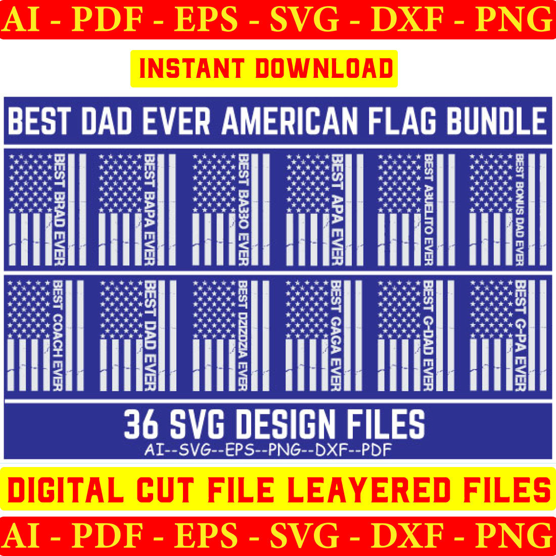 Best Dad Ever Distressed USA Flag Design SVG Bundle cover image.