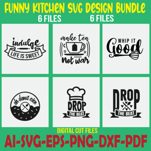 Funny Kitchen SVG Design Bundle cover image.