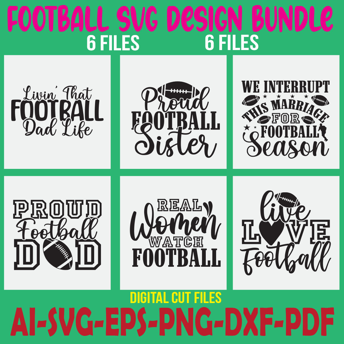 Football SVG Design Bundle cover image.