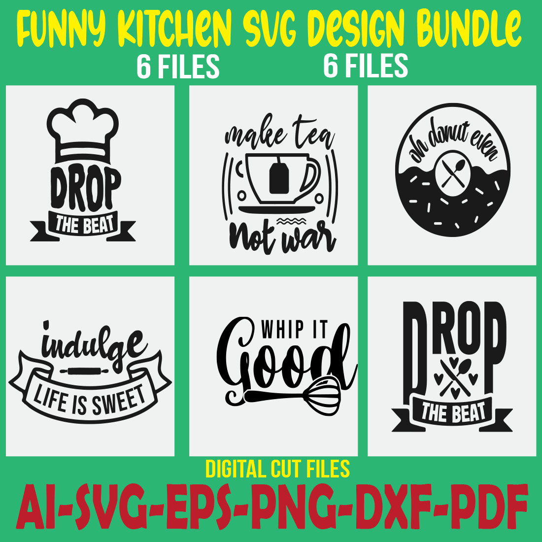 Funny Kitchen SVG Design Bundle cover image.