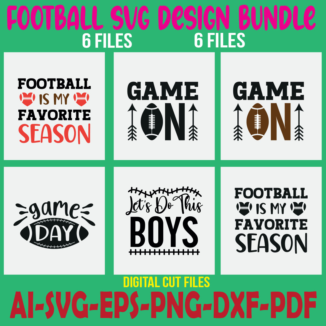 Football SVG Design Bundle cover image.