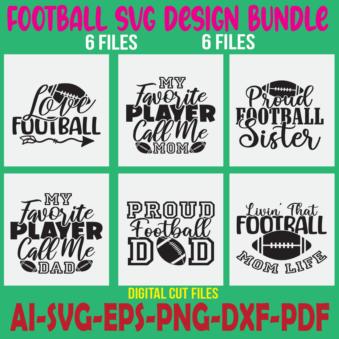 Football SVG Design Bundle cover image.