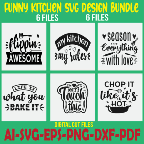 Funny Kitchen SVG Design Bundle cover image.