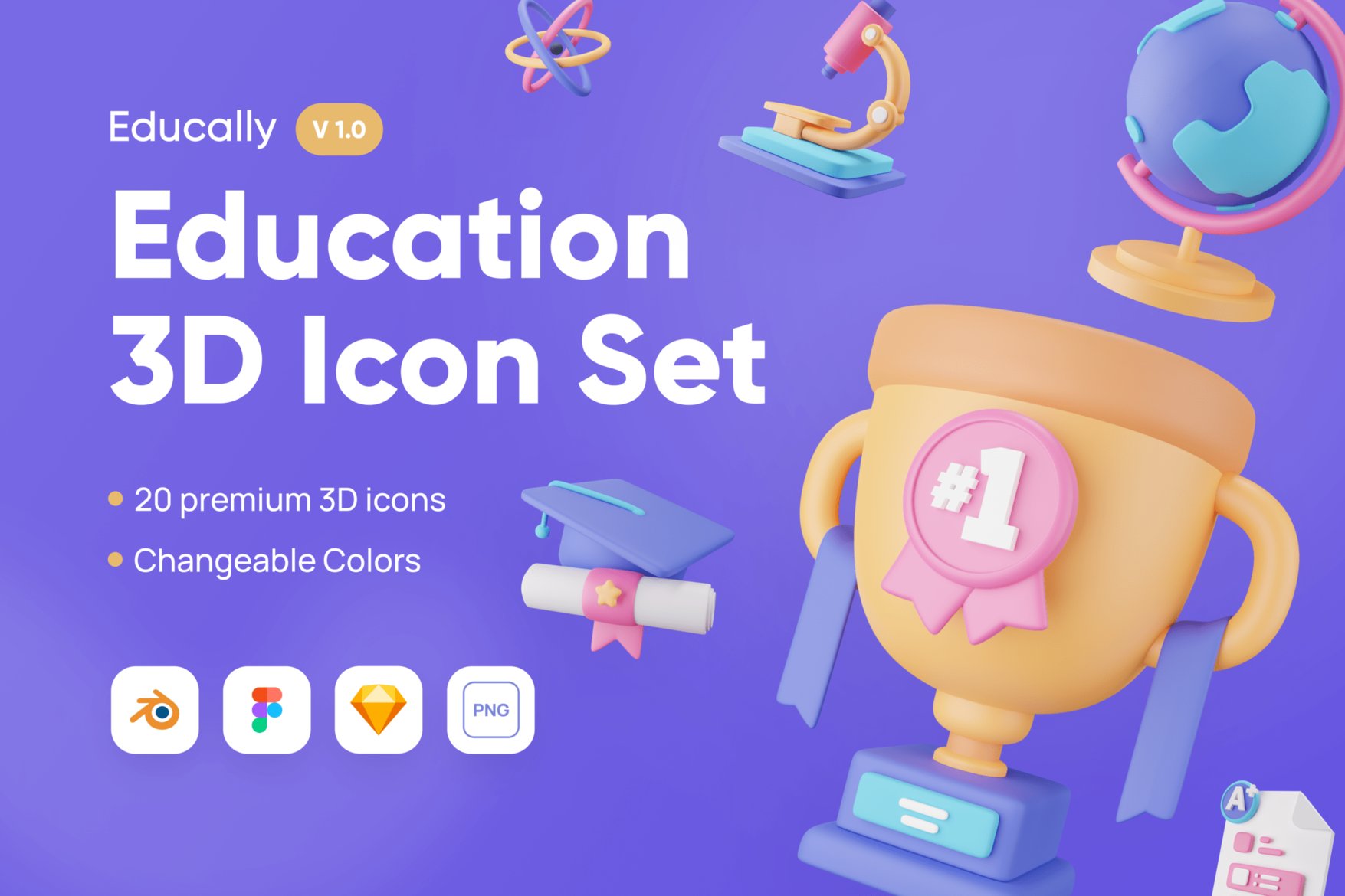 Educally - Education 3D Icon Set cover image.