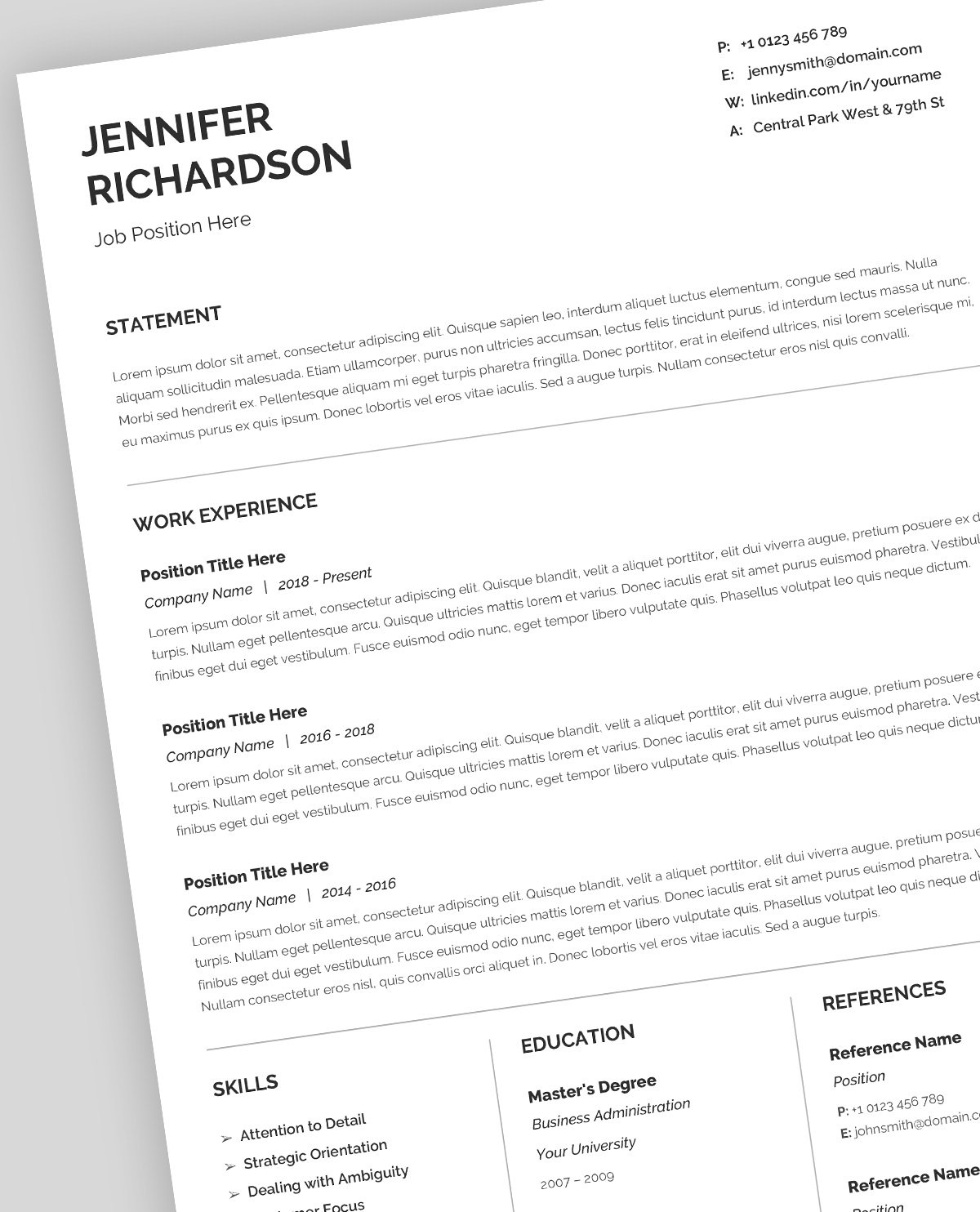 Resume Template, CV, Google Docs preview image.