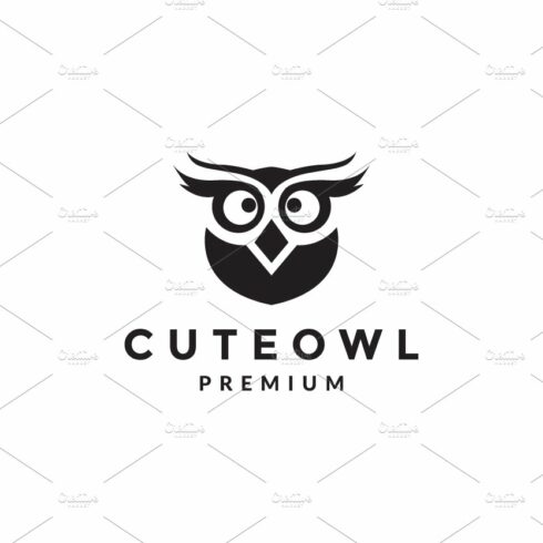 black cute face head owl smile logo cover image.