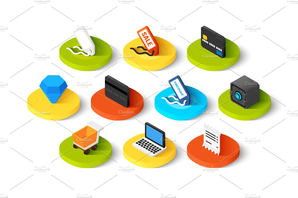 Isometric icons - Shopping, Finance preview image.