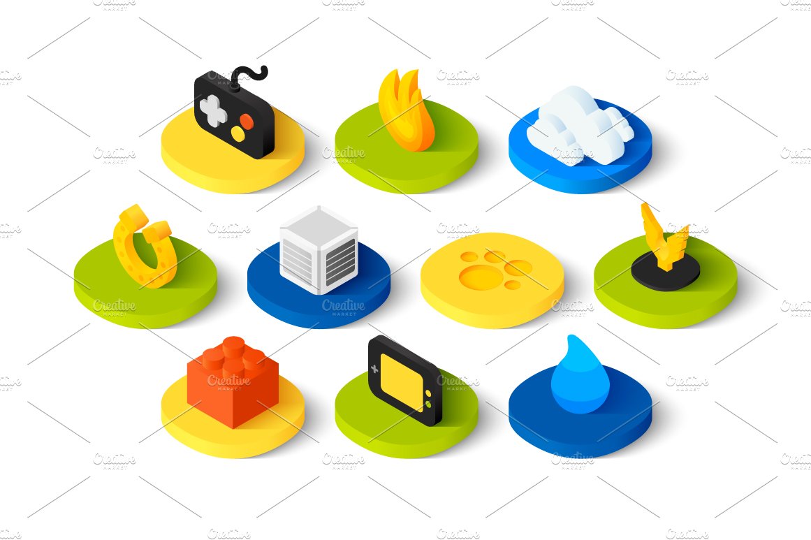 Isometric icons - Games preview image.